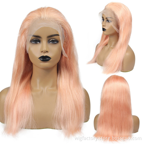 Factory wholesale cheap pink wig human hair, colored pink human hair lace wig, 13x4 lace frontal human pink hair wig